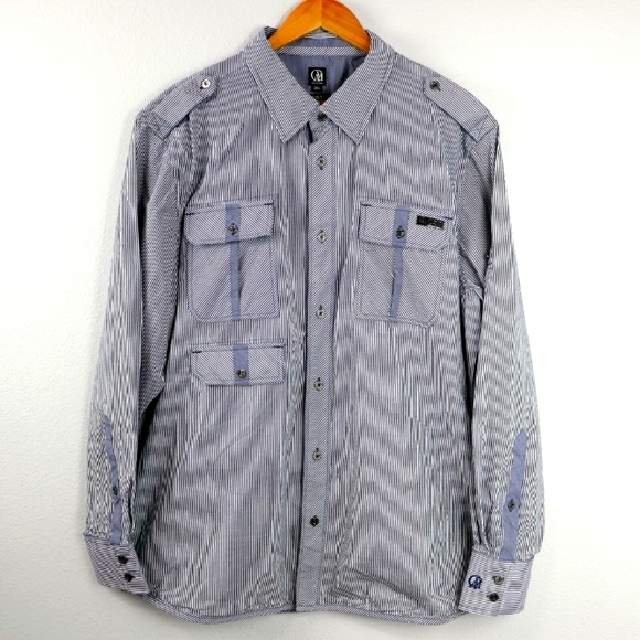 Cavi Men's Blue & White Vertical Striped Long Sleeve Dress Shirt Sz XL - Picture 1 of 11